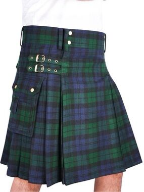 Scarlet Darkness Men’s Scottish Highlander Tartan Plaid Utility Kilt Small Green